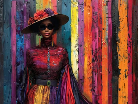 Fashion illustration showcasing avant-garde designs, beautiful royalty-free paintings in vibrant hues.