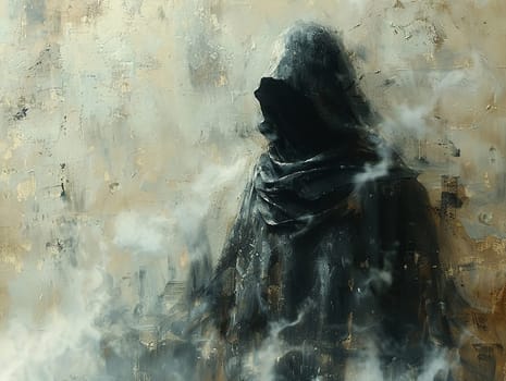 Digital art portrait of a mysterious figure cloaked in shadows, exquisite paintings with a dramatic flair.