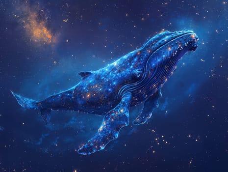 Whale constellation in the night sky, digital art blending astronomy with marine beauty.