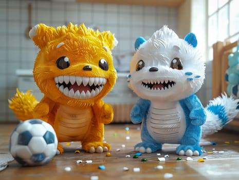 Sport mascots in a friendly competition, illustration in 3D style with humor and team spirit.