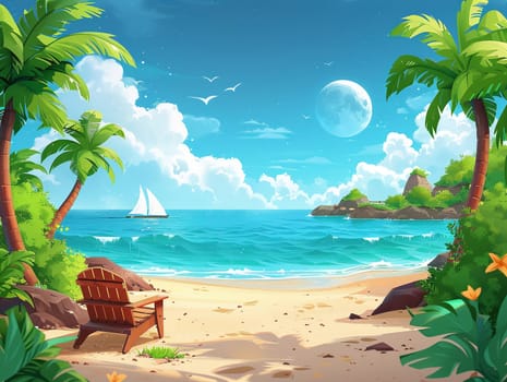 Cartoon illustration of a lively beach day, designed with cute characters and bright, sunny colors.