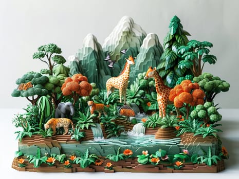 Animal kingdom depicted in a vivid 3D style, showcasing the diversity of wildlife in their natural habitats.