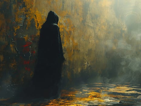 Digital art portrait of a mysterious figure cloaked in shadows, exquisite paintings with a dramatic flair.