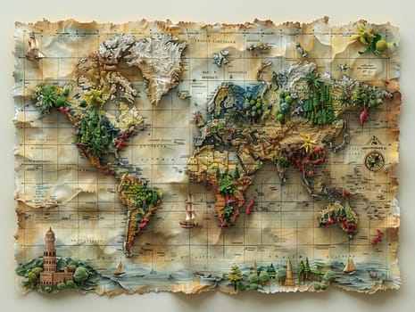 World map in a unique digital art style, creatively highlighting different cultures and landmarks.