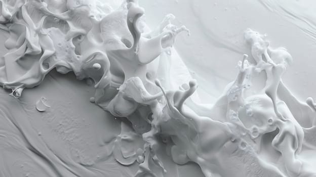 A high-speed capture of swirling white paint creating an abstract, fluid art pattern with intricate details - Generative AI