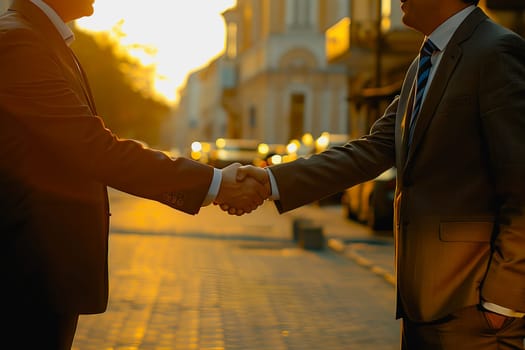 powerful handshake Male businessmen congratulate each other and respect each other