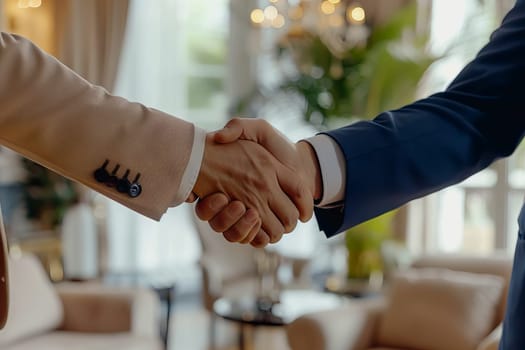 powerful handshake Male businessmen congratulate each other and respect each other