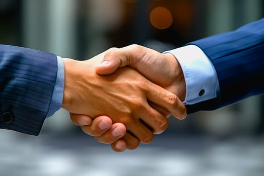 powerful handshake Male businessmen congratulate each other and respect each other