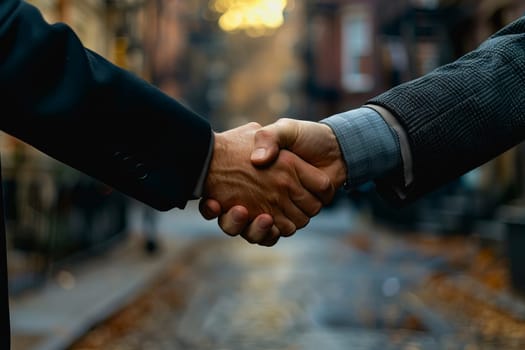 powerful handshake Male businessmen congratulate each other and respect each other