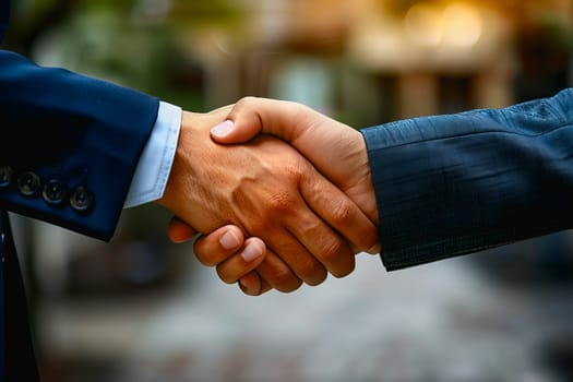 powerful handshake Male businessmen congratulate each other and respect each other