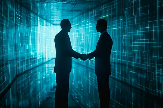 Handshake between business people and futuristic technology background