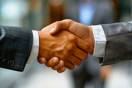 powerful handshake Male businessmen congratulate each other and respect each other