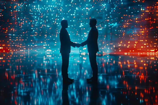 Handshake between business people and futuristic technology background