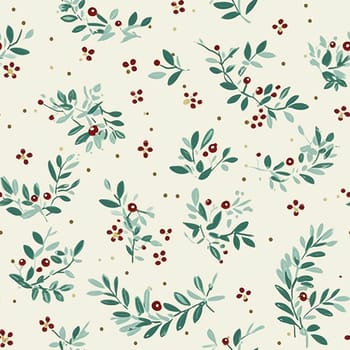 Seamless holiday pattern, tileable botanical English holly, winterberry Christmas branch country print for wallpaper, wrapping paper, scrapbook, fabric and product design art