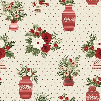 Seamless pattern, tileable holiday flowers in vase, country dots print for wallpaper, wrapping paper, scrapbook, fabric and product design motif