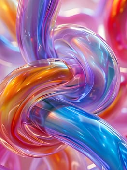 A vibrant closeup shot of a colorful swirl blending hues of purple, violet, magenta, and orange on a pink background, resembling fluid art in water