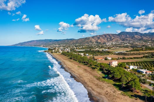 Aerial view of Mauralis Beach, Cyprus. Mavralis Beach is a secluded and unspoiled beach located in the Akamas Peninsula of Cyprus.