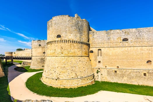 View of Otranto town on the Salento Peninsula in the south of Italy, Easternmost city in Italy (Apulia) on the coast of the Adriatic Sea. View of Otranto town, Puglia region, Italy.