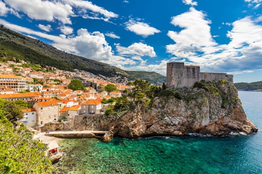 Dubrovnik a city in southern Croatia fronting the Adriatic Sea, Europe. Old city center of famous town Dubrovnik, Croatia. Picturesque view on Dubrovnik old town (medieval Ragusa) and Dalmatian Coast.