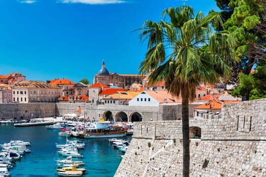 Dubrovnik a city in southern Croatia fronting the Adriatic Sea, Europe. Old city center of famous town Dubrovnik, Croatia. Picturesque view on Dubrovnik old town (medieval Ragusa) and Dalmatian Coast.