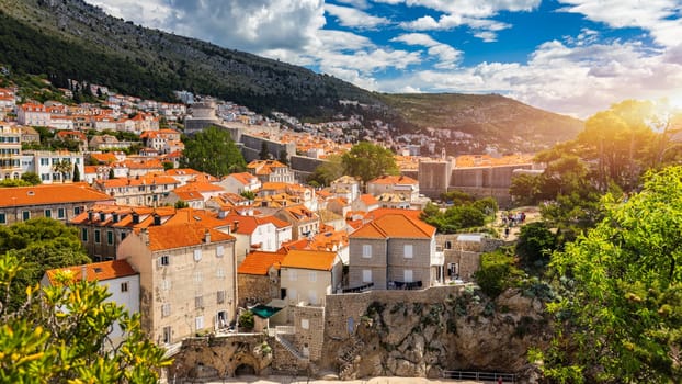 Dubrovnik a city in southern Croatia fronting the Adriatic Sea, Europe. Old city center of famous town Dubrovnik, Croatia. Picturesque view on Dubrovnik old town (medieval Ragusa) and Dalmatian Coast.