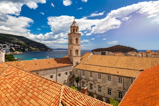 The aerial view of Dubrovnik, a city in southern Croatia fronting the Adriatic Sea, Europe. Old city center of famous town Dubrovnik, Croatia. Dubrovnik historic city of Croatia in Dalmatia. 