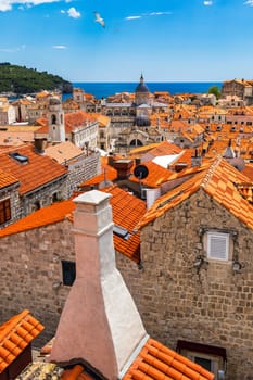 Dubrovnik a city in southern Croatia fronting the Adriatic Sea, Europe. Old city center of famous town Dubrovnik, Croatia. Picturesque view on Dubrovnik old town (medieval Ragusa) and Dalmatian Coast.