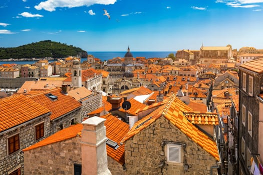 Dubrovnik a city in southern Croatia fronting the Adriatic Sea, Europe. Old city center of famous town Dubrovnik, Croatia. Picturesque view on Dubrovnik old town (medieval Ragusa) and Dalmatian Coast.