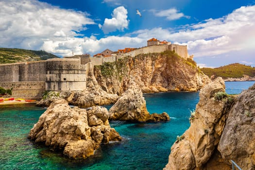 Dubrovnik a city in southern Croatia fronting the Adriatic Sea, Europe. Old city center of famous town Dubrovnik, Croatia. Picturesque view on Dubrovnik old town (medieval Ragusa) and Dalmatian Coast.