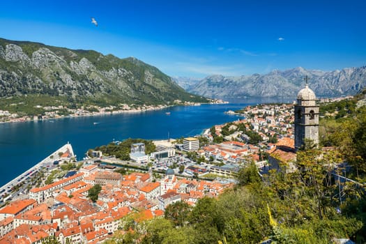 View of the old town of Kotor, Montenegro. Bay of Kotor bay is one of the most beautiful places on Adriatic Sea. Historical Kotor Old town and the Kotor bay of Adriatic sea, Montenegro.