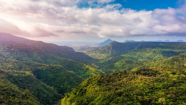 View on Black River Gorge National Park near Chamarel, Mauritius. Black River Gorges National Park on Mauritius. The park protects most of the island's remaining rainforest.