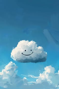 A cumulus cloud with a smiley face drawn on it floats in the electric blue sky, adding a touch of art to the natural landscape
