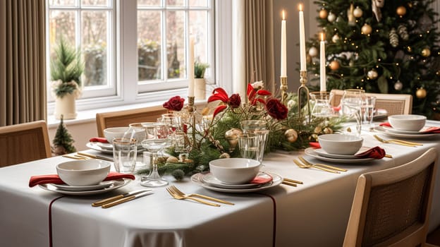 Christmas holiday family breakfast, table setting decor and festive tablescape, English country and home styling inspiration