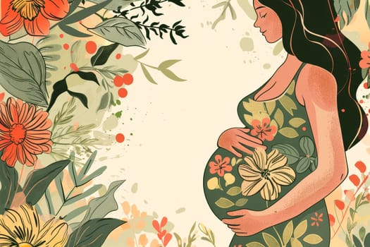 A woman is pregnant and holding her belly. web back ground design .ai generative.