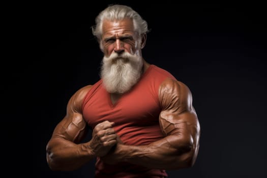 A elder man with a beard and a muscular build is posing for a photo.ai generative.