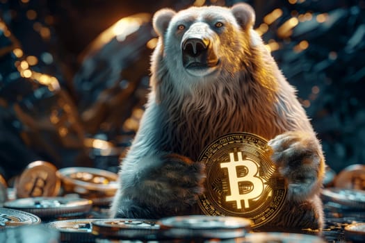 A bear is holding a bitcoin.ai generative.