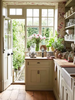 Entrance to a historic manor, framed by antique architectural elements and flanked by potted topiaries, features an aged door, the surrounding ivy and stonework add to the timeless elegance of the property