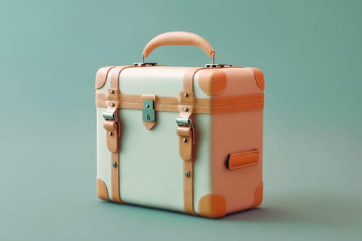 A tan and beige suitcase with a brown handle sits on a grey background. Generative AI
