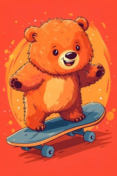 A cartoon bear is riding a skateboard. The bear is smiling and he is having fun. The image has a playful and lighthearted mood. Generative AI