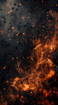 A stunning close up of a fire with billowing smoke, fiery sparks, and intense heat against a dark night sky. The interplay of heat, gas, and flames creates a mesmerizing pattern in the midnight event