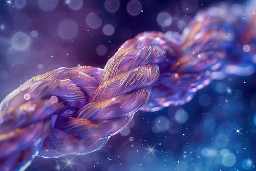 Abstract image of a rope weave on a purple background with highlights and sparkles.