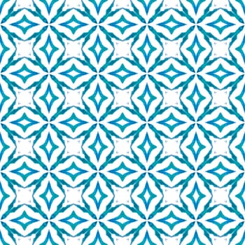 Exotic seamless pattern. Blue beautiful boho chic summer design. Textile ready quaint print, swimwear fabric, wallpaper, wrapping. Summer exotic seamless border.