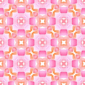 Hand painted tiled watercolor border. Orange amusing boho chic summer design. Tiled watercolor background. Textile ready unique print, swimwear fabric, wallpaper, wrapping.