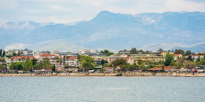 Front view of the touristic beach of Side town, Manavgat district of Antalya