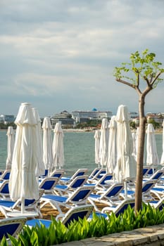 Front view of the touristic beach of Side town, Manavgat district of Antalya