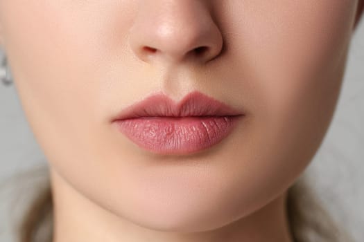 Close up photo of pink natural female lips