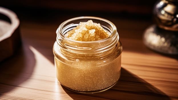 Body scrub in a jar, macro cosmetics product