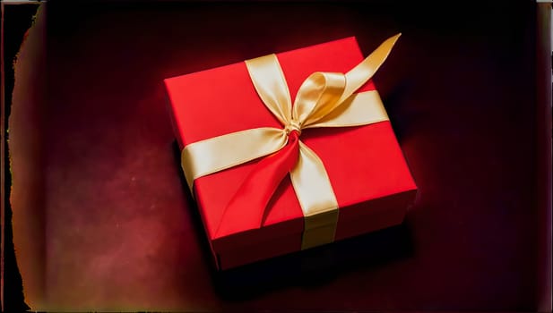 Red gift box with gold ribbon on transparent background