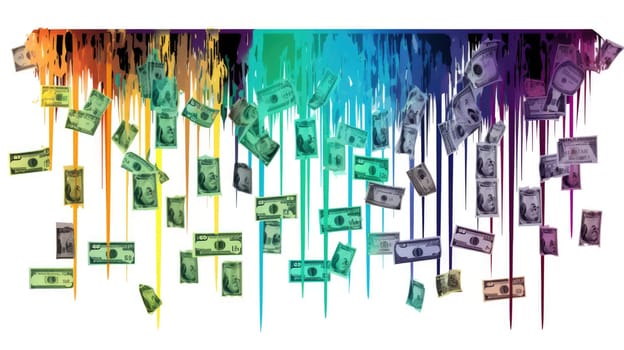 Dollar rain cartoon illustration - AI generated. Dollar, rain, colorful, green.