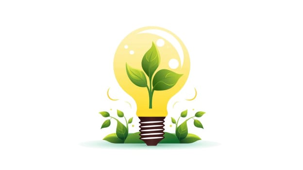 Entrepreneurial venture cartoon illustration - AI generated. Blue, lightbulb, green, leaves.